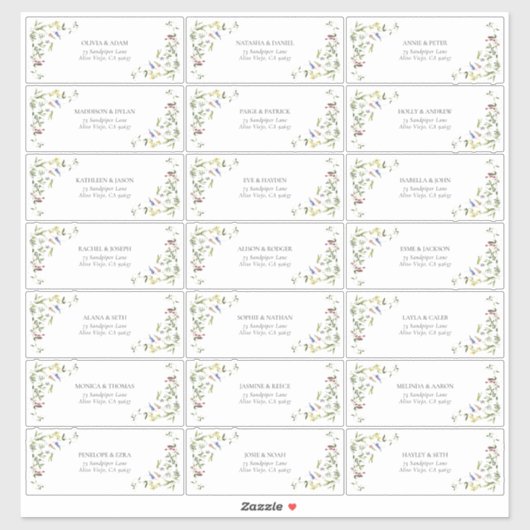 Modern Summer Wildflower Wedding Guest Address Sticker (Vel)