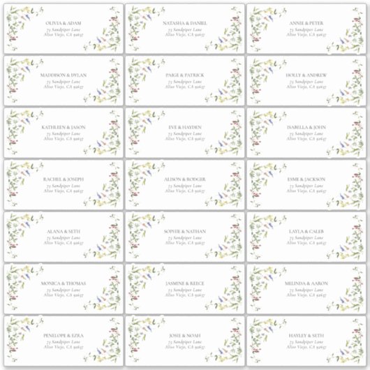 Modern Summer Wildflower Wedding Guest Address Sticker (Voorkant)