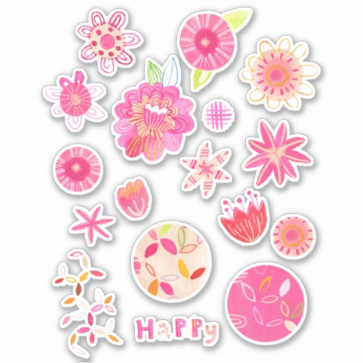Modern SummerWatercolor Flowers and Blooms Sticker (Voorkant)