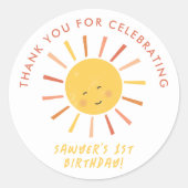 Modern Sun Kids Verjaardagsfeestje Bedankt Favor Ronde Sticker (Voorkant)