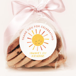 Modern Sun Kids Verjaardagsfeestje Bedankt Favor Ronde Sticker