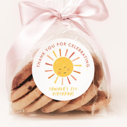 Modern Sun Kids Verjaardagsfeestje Bedankt Favor Ronde Sticker