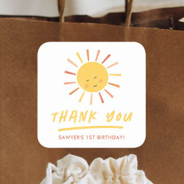 Modern Sun Kids Verjaardagsfeestje Bedankt Favor Vierkante Sticker