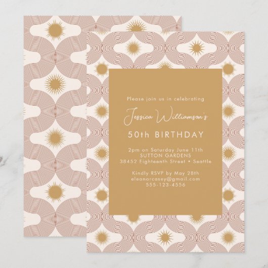 Modern Sun Moon Line Terracotta Gold 50th Birthday Kaart (Voorkant / Achterkant)