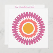 Modern Sunburst Flat Note Kaart in roze en goud Notitiekaartje (Voorkant / Achterkant)