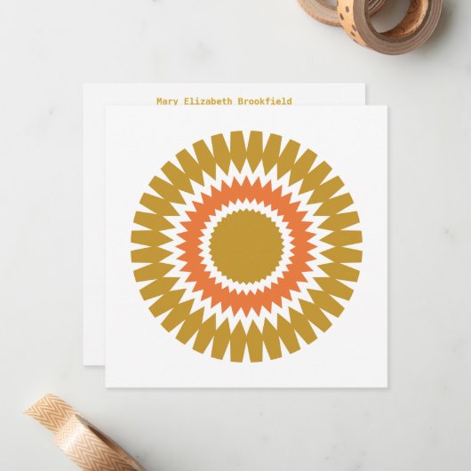 Modern Sunburst Flat Note Kaart in Sinaasappel en Notitiekaartje (Voorkant / Achterkant in situ)
