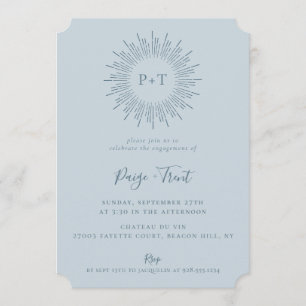 Modern Sunburst Lichtblauw Verlovingsfeest Kaart