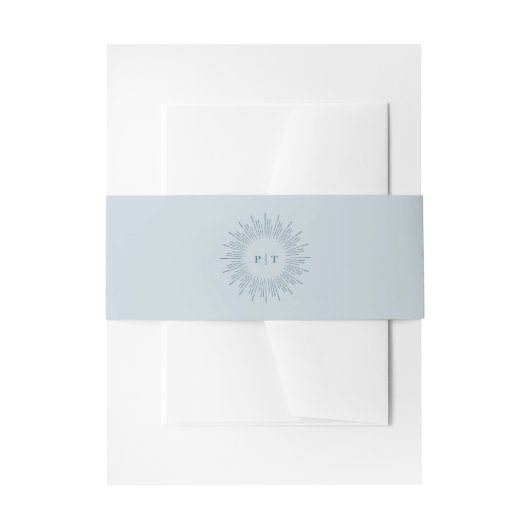 Modern Sunburst Light Blue Wedding Monogram Uitnodigingen Wikkel (Voorkant Voorbeeld)