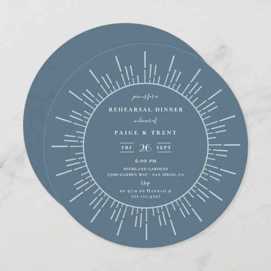 Modern Sunburst Slate Blue repetitie diner Kaart (Voorkant / Achterkant)