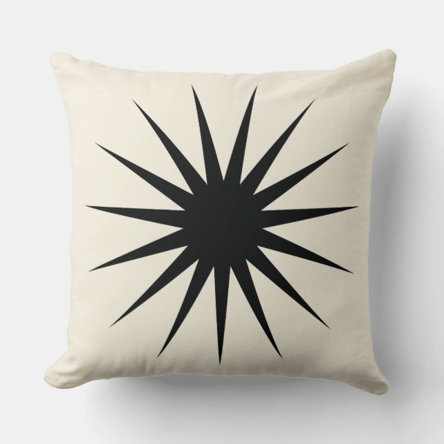 Modern Sunburst Throw Pillow in Black Kussen (Voorkant)