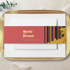 Modern Sunflower Coral Gold Wedding Uitnodigingen Wikkel