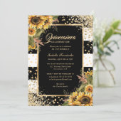 Modern Sunflower Gold Black White Quinceañera Kaart (Staand voorkant)