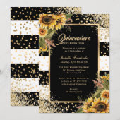 Modern Sunflower Gold Black White Quinceañera Kaart (Voorkant / Achterkant)
