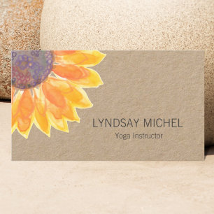 Modern Sunflower Kraft Card Yoga Instructor Visitekaartje