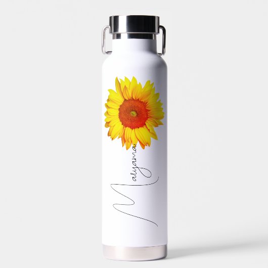 Modern Sunflower | Personalised Name & Monogram  Waterfles (Voorkant)