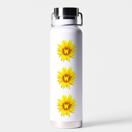 Modern Sunflower | Personalised Name & Monogram  Waterfles (Achterkant)