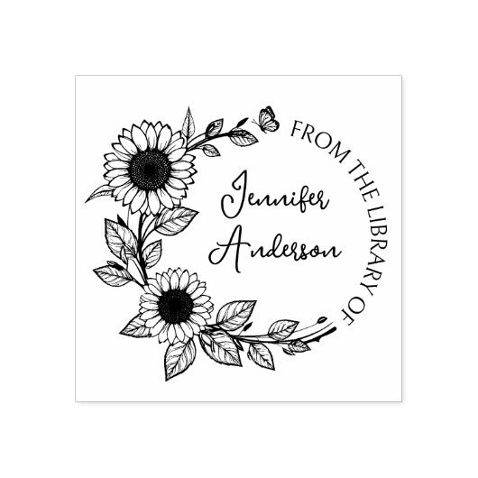 Modern Sunflower Script Aangepaste Naam Bibliothee Rubberstempel (Afrduk)