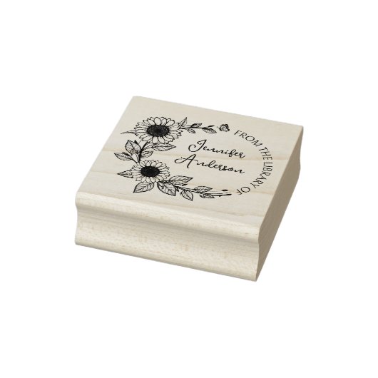 Modern Sunflower Script Aangepaste Naam Bibliothee Rubberstempel (Stempel)