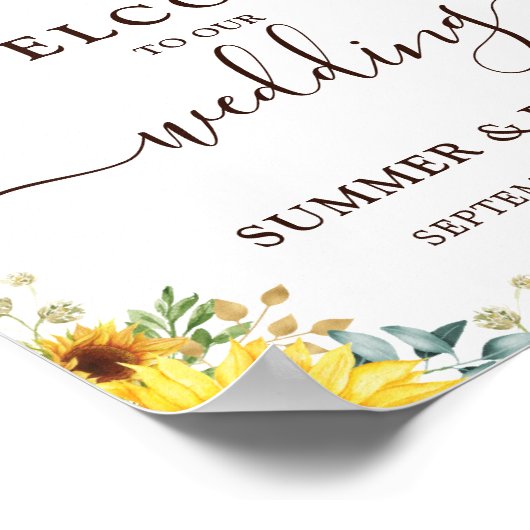Modern Sunflower Summer Garden Weddenschap Welkom Poster (Hoek)