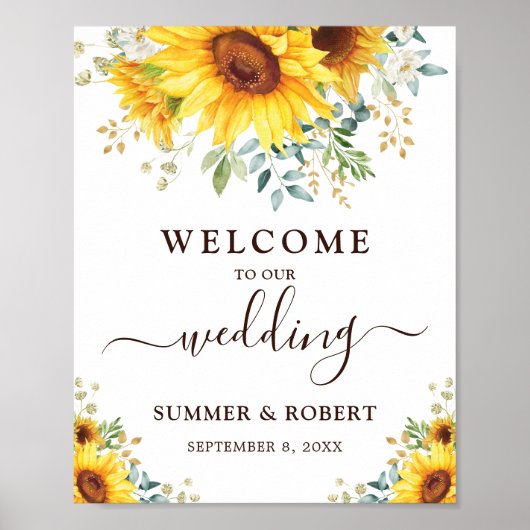 Modern Sunflower Summer Garden Weddenschap Welkom Poster (Voorkant)