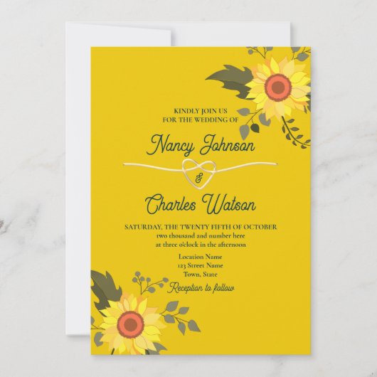 Modern Sunflower Wedding Kaart (Voorkant)
