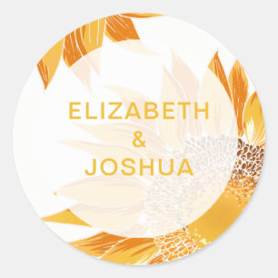 Modern SunFlower Wedding Ronde Sticker