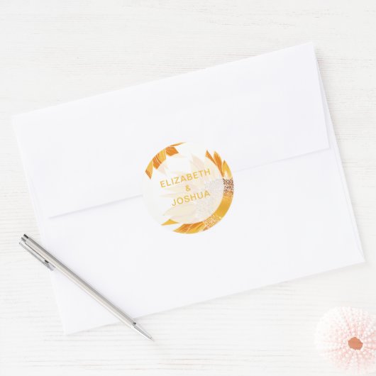 Modern SunFlower Wedding Ronde Sticker (Envelop)