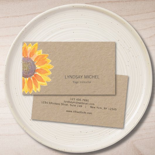 Modern Sunflower Yoga Instructor Kraft Paper Visitekaartje