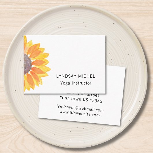 Modern Sunflower Yoga Instructor Visitekaartje