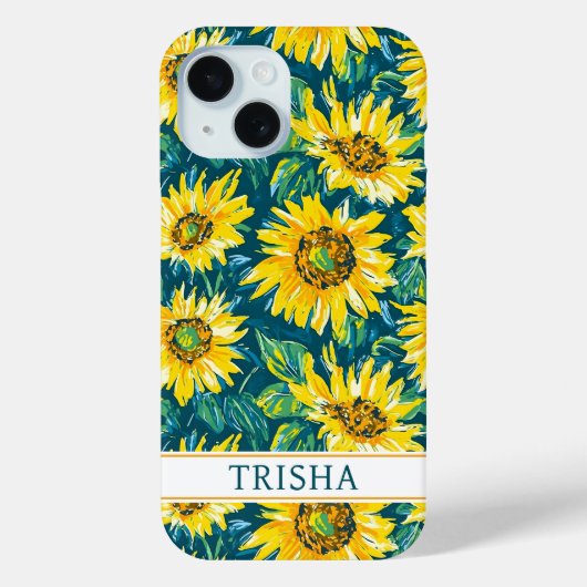 Modern Sunflowers Monogrammed Case-Mate iPhone Case (Achterkant)