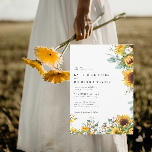 Modern Sunflowers No Parents Wedding Kaart