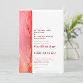 Modern Sunny Pink Yellow Wedding Invitation Kaart (Staand voorkant)