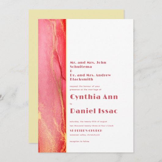 Modern Sunny Pink Yellow Wedding Invitation Kaart (Voorkant / Achterkant)