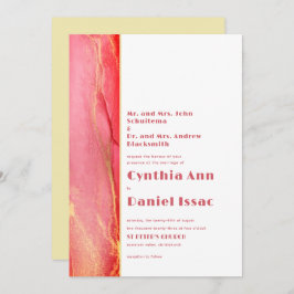 Modern Sunny Pink Yellow Wedding Invitation Kaart