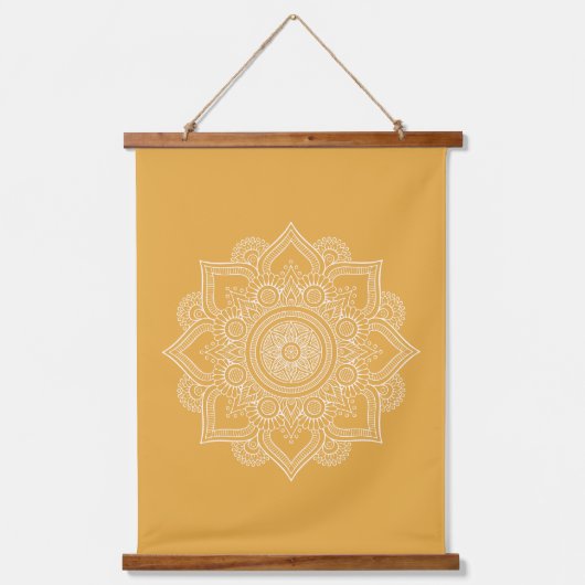 Modern Sunny Yellow Geometric Mandala Canvas Hangend Wandkleed (Voorkant)