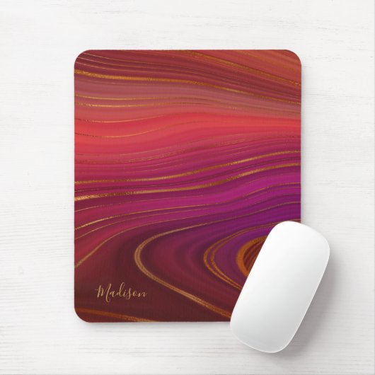 Modern Sunrise Agate Marble Pattern met naam Muismat (Met muis)