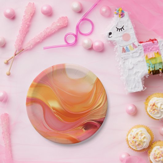 Modern Sunrise Sinaasappel Roze en Goud- Papieren Bordje (Feest)