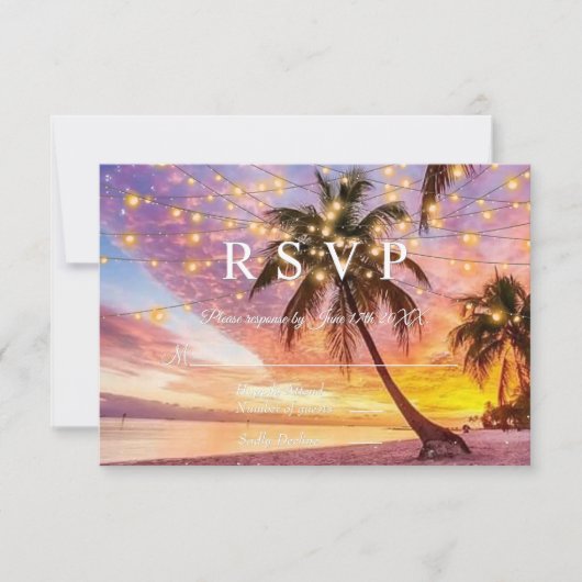 Modern Sunset Beach and Stars Summer Wedding RSVP Kaartje (Voorkant)