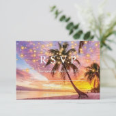 Modern Sunset Beach and Stars Summer Wedding RSVP Kaartje (Staand voorkant)