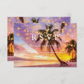 Modern Sunset Beach and Stars Summer Wedding RSVP Kaartje (Voorkant / Achterkant)