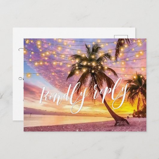 Modern Sunset Beach and Stars Summer Wedding RSVP Uitnodiging Briefkaart (Voorkant / Achterkant)