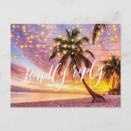 Modern Sunset Beach and Stars Summer Wedding RSVP Uitnodiging Briefkaart
