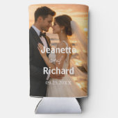 Modern Sunset Beach Wedding Photo  Seltzer Blikjeskoeler (Achterkant)