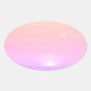 Modern Sunset Monogram Roze Paarse Sjabloon Ovale Sticker