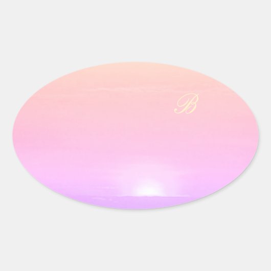 Modern Sunset Monogram Roze Paarse Sjabloon Ovale Sticker (Voorkant)