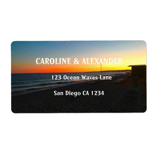 Modern Sunset Ocean Sunset Tropical Beach Wedding Etiket (Voorkant)