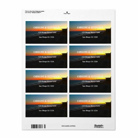 Modern Sunset Ocean Sunset Tropical Beach Wedding Etiket (Full Sheet)