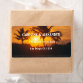 Modern Sunset Ocean Tropical Beach Weduwlabel Etiket (Insitu)
