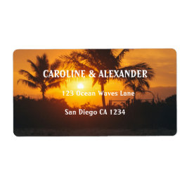Modern Sunset Ocean Tropical Beach Weduwlabel Etiket