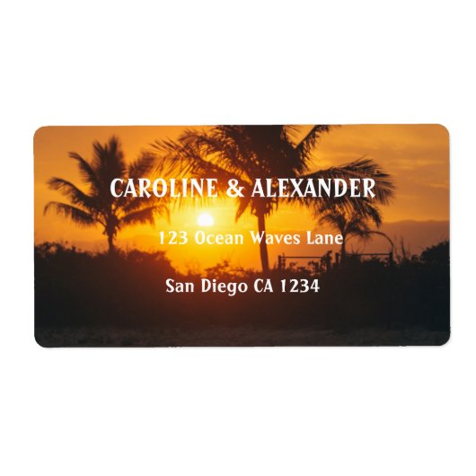 Modern Sunset Ocean Tropical Beach Weduwlabel Etiket (Voorkant)